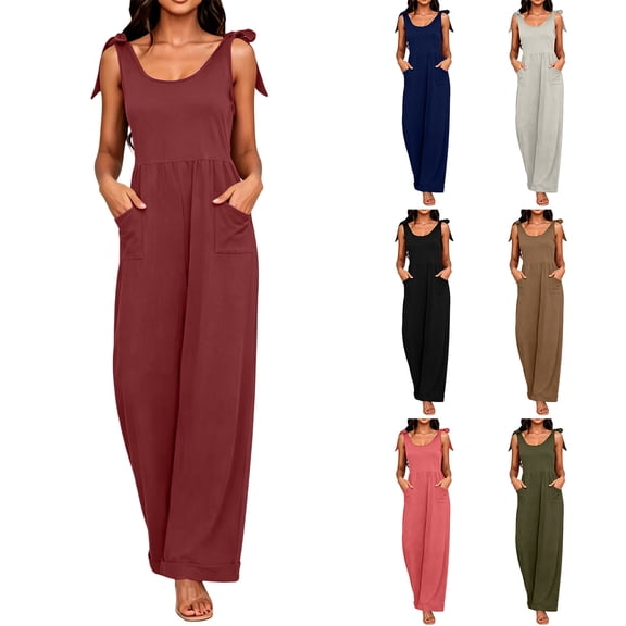 2026 Wide Leg Jumpsuits for Women, Comfortable Overalls Wide Leg Cargo Pant Romper Fashion Summer Work Vacation Playsuits Black L