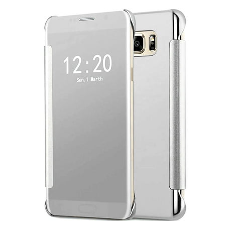 Samsung Galaxy S7 Mirror View Clear Slim Flip Case Cover Silver