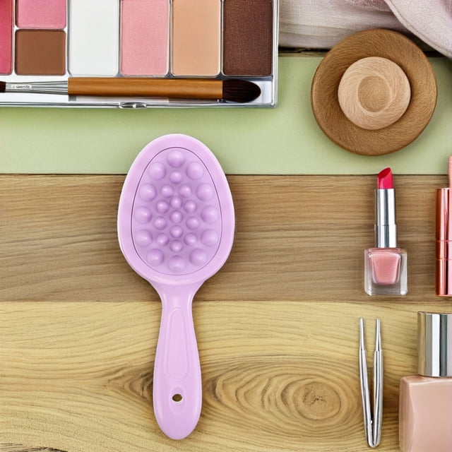 GOOHOCHY Cepillo Exfoliante Para Cuero Cabelludo De Silicone Con Doble Diente Y Mango Largo Color Lavanda