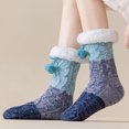 thumbnail image 6 of Fabrcox Unisex Fuzzy House Slipper Socks, Soft Plush Color Block, Non Skid Grips Fluffy Winter Indoor Crew Socks for Sleeping at Home (Blue), 6 of 7