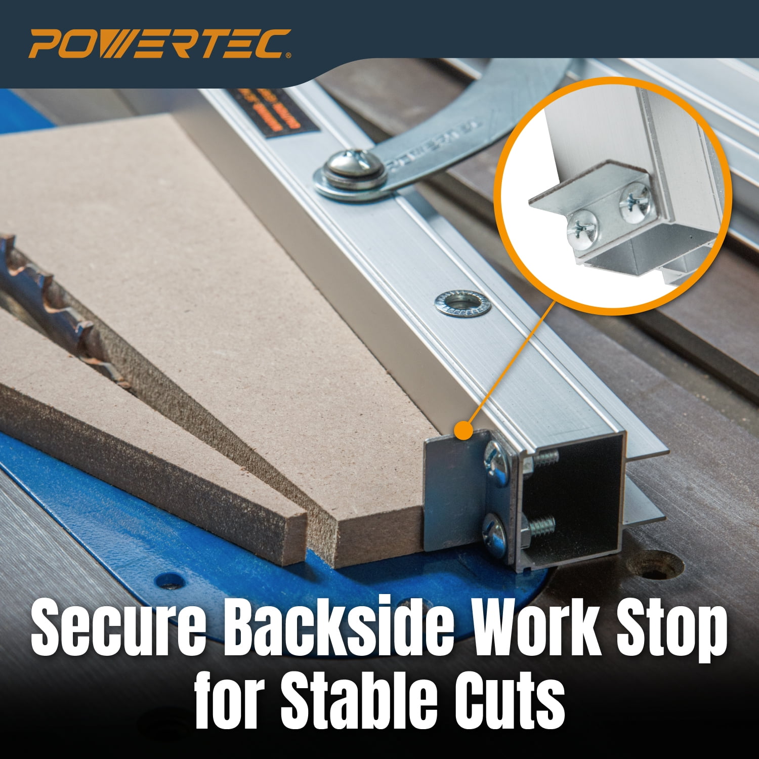 POWERTEC Table Saw Angle Cutting Jig for Creating Tapered Cuts | 24-Inch Lightweight Aluminum Rails and Laser Etched Scale, 15 Degrees of Taper, 71035V