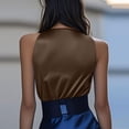 thumbnail image 3 of Womens Silk Satin Elegant Tank Tops V Neck Solid Color Sleeveless Work Blouses Summer Lightweight Dressy Casual Shirts New Brown XXL, 3 of 5