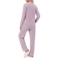 thumbnail image 4 of Weekease Pajama sets for Women Button up Tops Drawstring Pants Sleepwear Contrast Piping Fall Nightwear with Pockets, 4 of 7