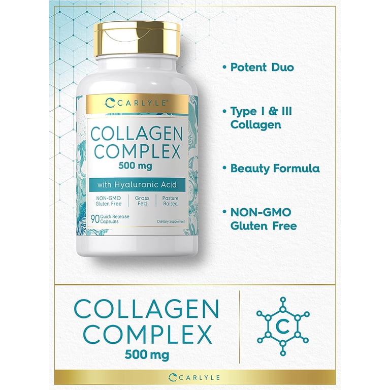 Carlyle, Collagen with Hyaluronic Acid, 500mg, 90 Capsules