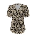 thumbnail image 6 of White Womens Summer Tops Womens V Neck Tops Puff Short Sleeve T Shirt Pleated Floral Printed Tunic Blouse Shirts Shirts for Women, 6 of 6