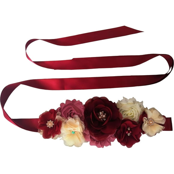 SHIQI-Wedding Bride Belt Sash Floral Sash Belts for Maternity Dresses Floral Belt Sash Girls Women Baby Shower Sash Belt