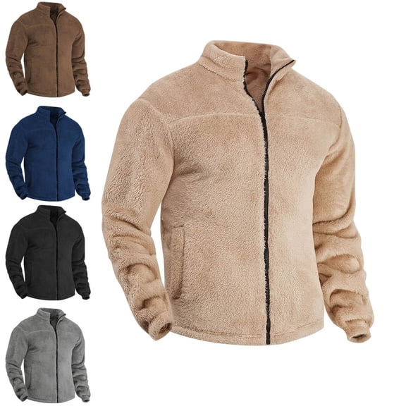 Babcutegg Mens Sherpa Fleece Stand Collar Jacket Full Zip Warm Winter Casual Coat with Side Pockets Brown Size S