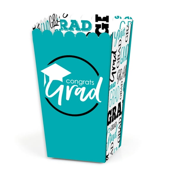 Big Dot of Happiness Teal Graduation Party Favor Popcorn Treat Boxes - Set of 12