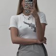 thumbnail image 3 of Camiseta blanca estampada con cuello redondo para compras informales Camiseta de manga corta ajustada de moda para mujer, 3 of 7