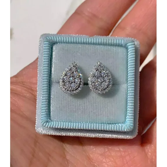 1.50 Ct Round Cut Moissanite Pear Shape Stud Earrings 14K White Gold Plated