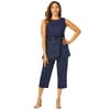 Jessica London Women's Plus Size Two Piece Sleeveless Tunic Top Capri Pants Linen Blend Set - 26, Navy Blue