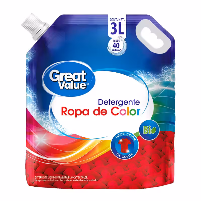 Detergente Liquido para ropa de color Great Value 3 litros Doy Pack