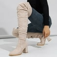 thumbnail image 4 of Slouchy Thigh High Boots for Women Fashion Suede Pointed Toe Chunky Heel Side Zipper over the Knee Dress Boots, 4 of 9