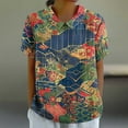 thumbnail image 2 of JTZGDY Plus Size Women Linen Shirts Dressy Casual Floral Printed Summer Short Sleeve Oversized Lapel Collared Round Neck Graphic T-Shirts Top Loose Fit Business Work Tunic Blouse Multicolor#12 XL, 2 of 7