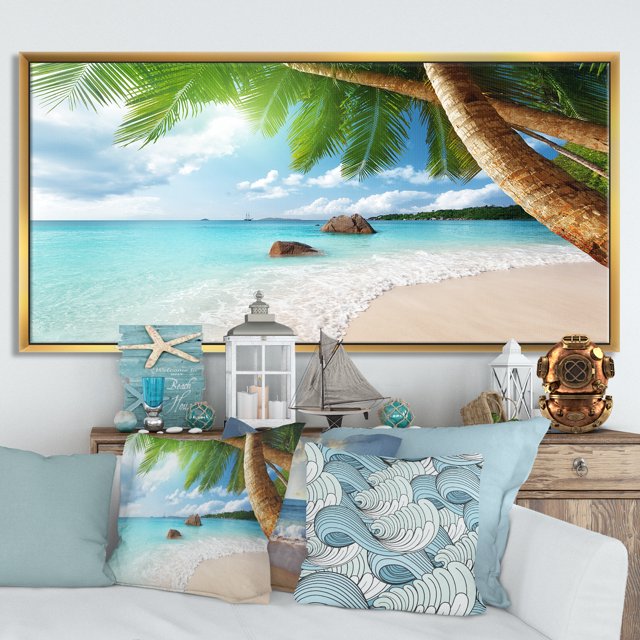 Designart - Praslin Island Seychelles Beach - Photo de Bord de Mer Impression sur Toile Encadrée