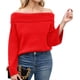 thumbnail image 2 of Suéter de Mujer con Hombros Descubiertos, Larga, Estilo Suéter de Punto Suelto, Ideal para Otoño de 2025. Rojo L, 2 of 8