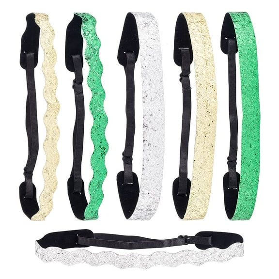 6 Pcs Glitter Elastic Headbands for Women Adjustable Non Slip Head Bands Stretchy Fashion Hair Accessories Sparkly Hair Band Headwear Mixed Color