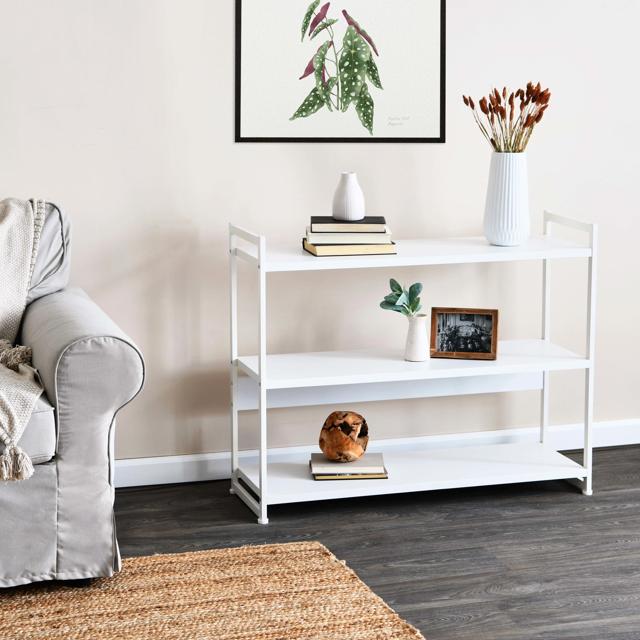 Free Shipping Household Essentials Jamestown Wide 3 Shelf Open Storage Bookshelf Scandinavian White and White Metal Walmart