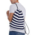 thumbnail image 6 of Hirioo Navy Blue And White Stripes Print Drawstring Backpack Bag Sport Versatile Sports Backpack for Gym, Travel, Swimming, Beach, 6 of 9