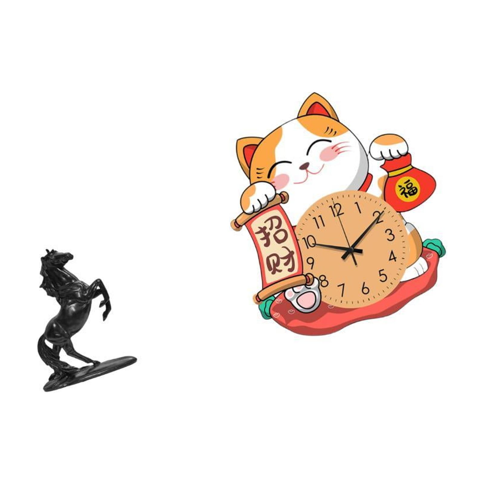 Dualoai Equestrian Elegance and Feline Timepiece Fusion for Bedroom Landscape and Household Decor Featuring Horse Sculpture and Cat Wall Clock Ornaments