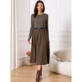 thumbnail image 3 of DARING DIVA Midi Dress Crewneck Long Sleeve Flowy Dress S Coffee, 3 of 6