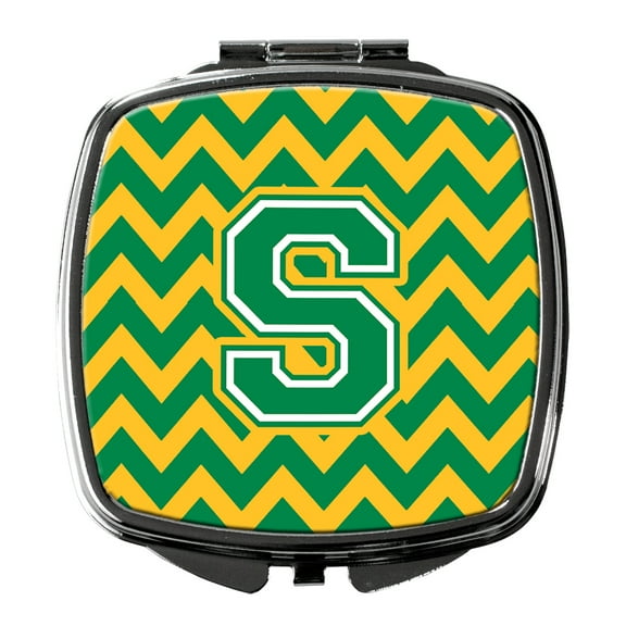 Letter S Chevron Green and Gold Compact Mirror CJ1059-SSCM