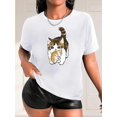 thumbnail image 1 of T-Shirt Décontracté à Manches Courtes pour Femmes avec Imprimé Graphique de Chat et Chien, Mode Été/automne/printemps, Coton Tricoté, Col Rond, Tissu Extensible, Motif Animal, Plusieurs Couleurs Disponibles, 1 of 6