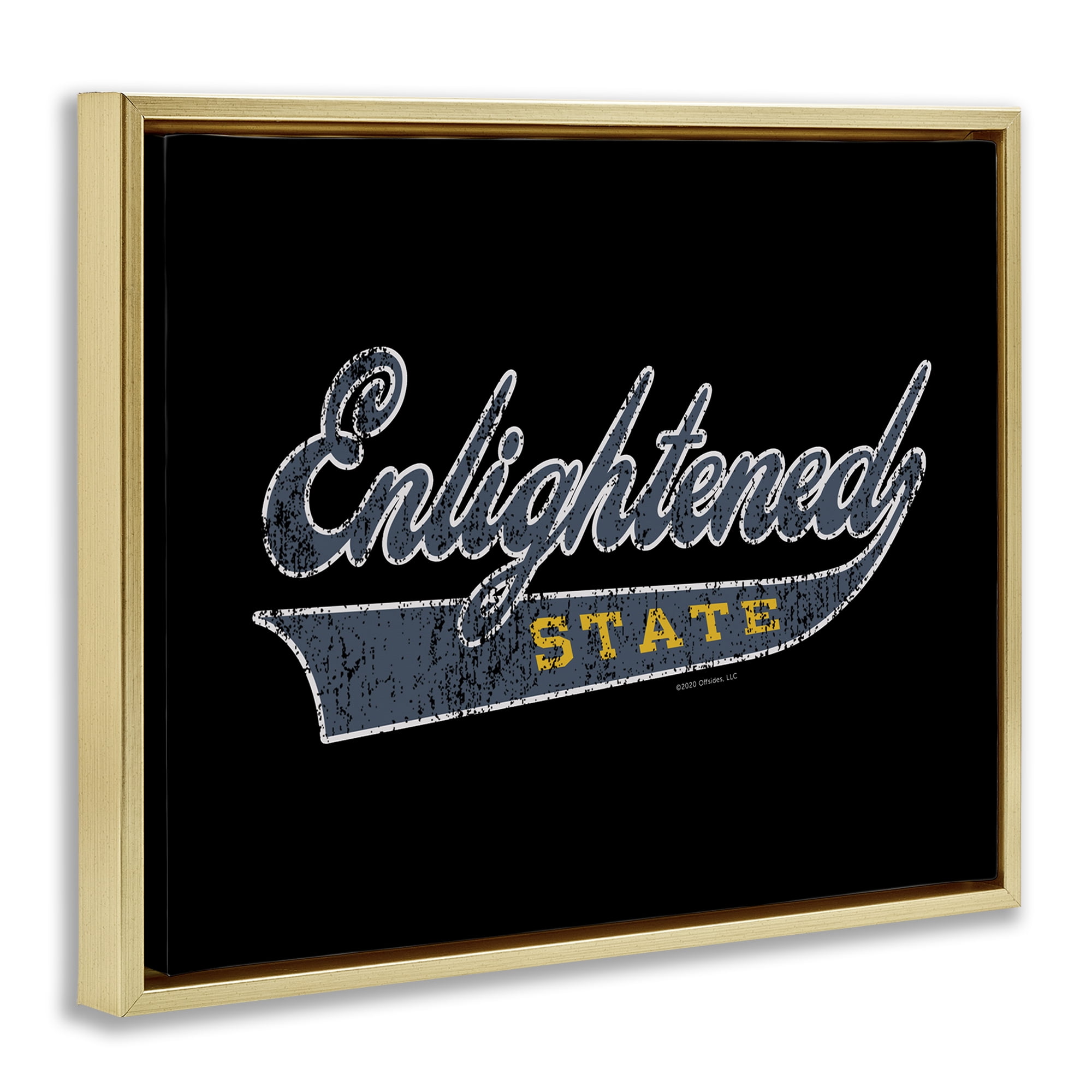 Stupell Industries Enlightened State Varsity Text & Numbers Painting Gold Floater Framed Canvas Art Print Wall Art, 21 x 17