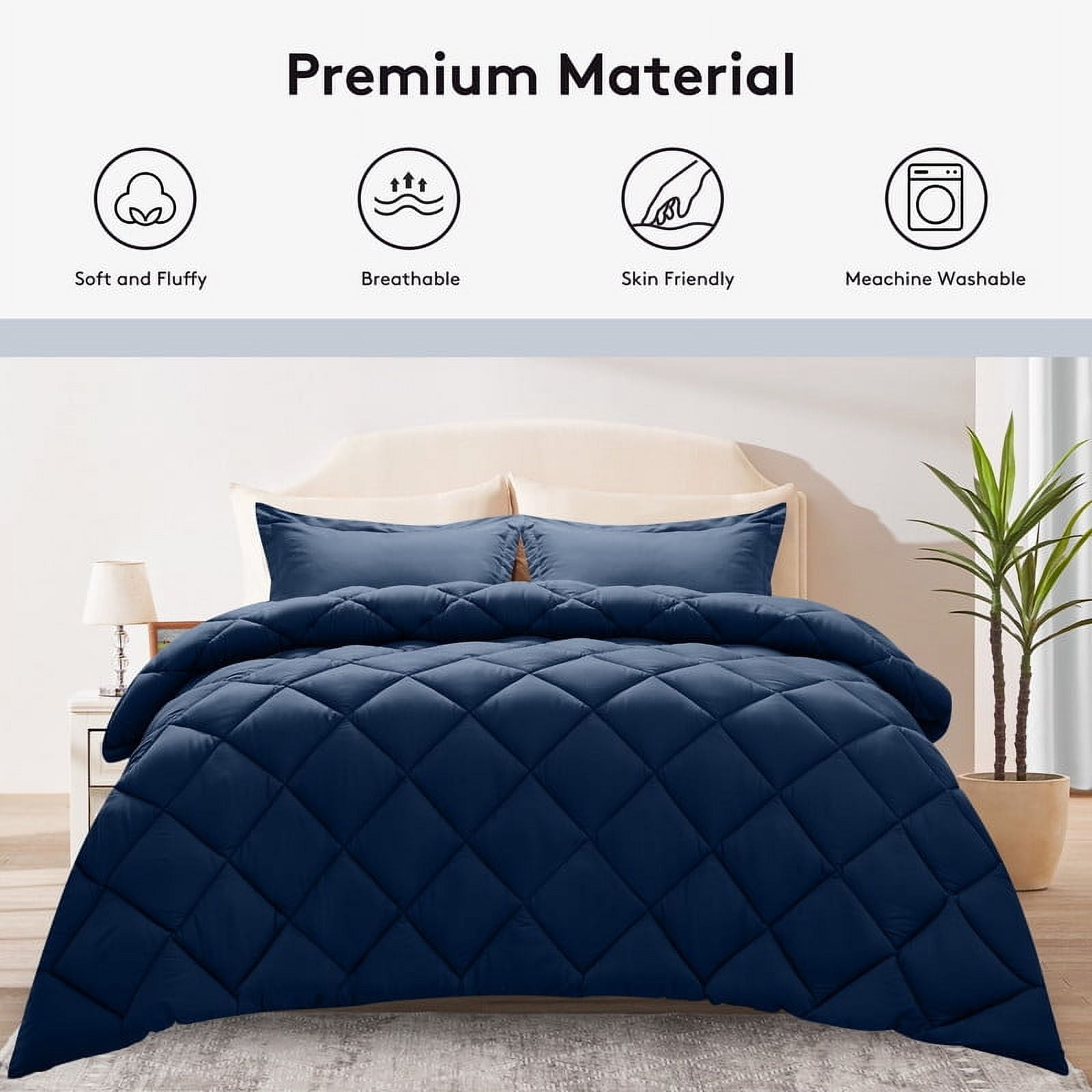 JUSTLET 3 Pieces Queen Comforter Set, Bed in A Bag, Machine Washable Bedding Set, Navy Blue