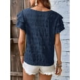 thumbnail image 3 of Womens Summer Ruffle Short Sleeve Crewneck Shirts Textured Ladies Elegant Business Blouses Dressy Casual Sea Blue XL, 3 of 6