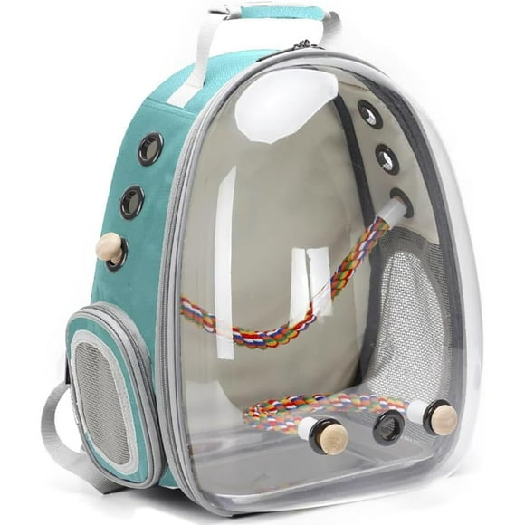 Bird Carrier Backpack, Bubble Bird Travel Carrier Backpack with Stainless Steel Tray Food Cup Standing Perch (Green)