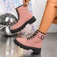 thumbnail image 5 of Willtoo Women Chunky Lug Sole Lace up Combat Boots Low Heel Fashion Leather Motorcycle Riding Round Toe British Casual Work Boots Womens Outdoor Non-Slip Platform Comfortable Short Booties Pink, 5 of 6