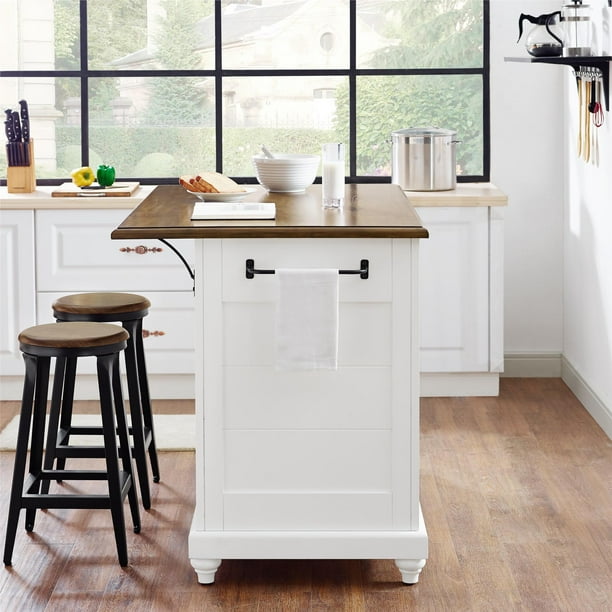 Dorel Living Kelsey Kitchen Island With 2 Stools And Drawers White Walmart Com Walmart Com