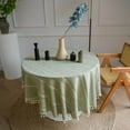thumbnail image 4 of Three-dimensional Jacquard Checkered Round Tablecloth Cotton Linen Tassels Dust-Proof Table Cover For Dinner Party Wedding Decor Yening, 4 of 5