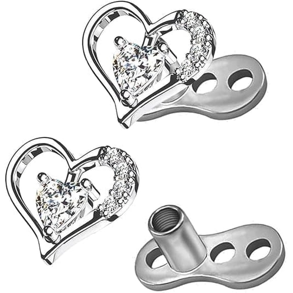 2Pcs 14G Dermal Anchor Tops 316L Surgical Steel Dainty Heart Microdermals Body Piercings Studs Jewelry for Women
