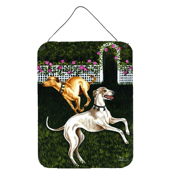Carolines Treasures AMB1354DS1216 Rose Garden Frolick Greyhounds Wall or Door Hanging Prints 12x16 multicolor