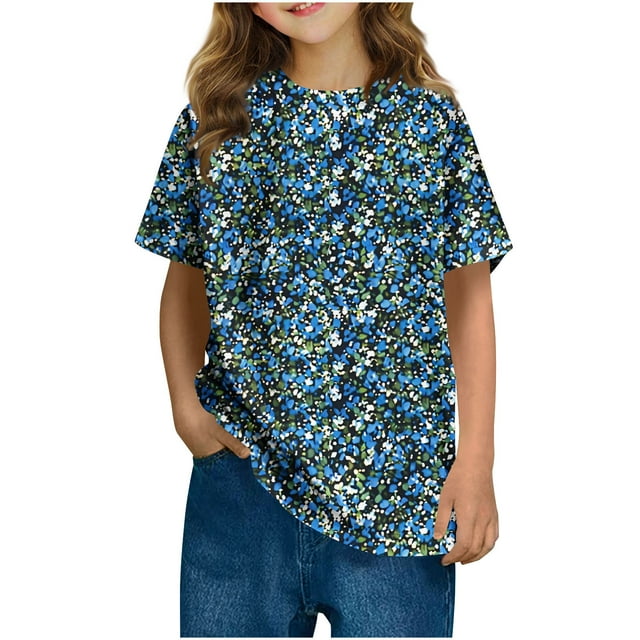 T-shirt Quotidien à Manches Courtes Décontracté pour Tout-Petit HVOBBTY, T-shirt à Imprimé pour Garçons Tout-Petits Enfants Mode Col Rond T-shirt à Imprimé à Manches Courtes Bleu Pâle, 13 Ans