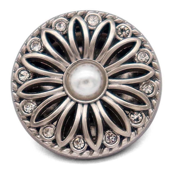 Snap Jewelry Vintage Flower Rhinestone Pearl, Multi-color Ginger Charm 18MM Button, For Interchangeable DIY Customizable Accessories