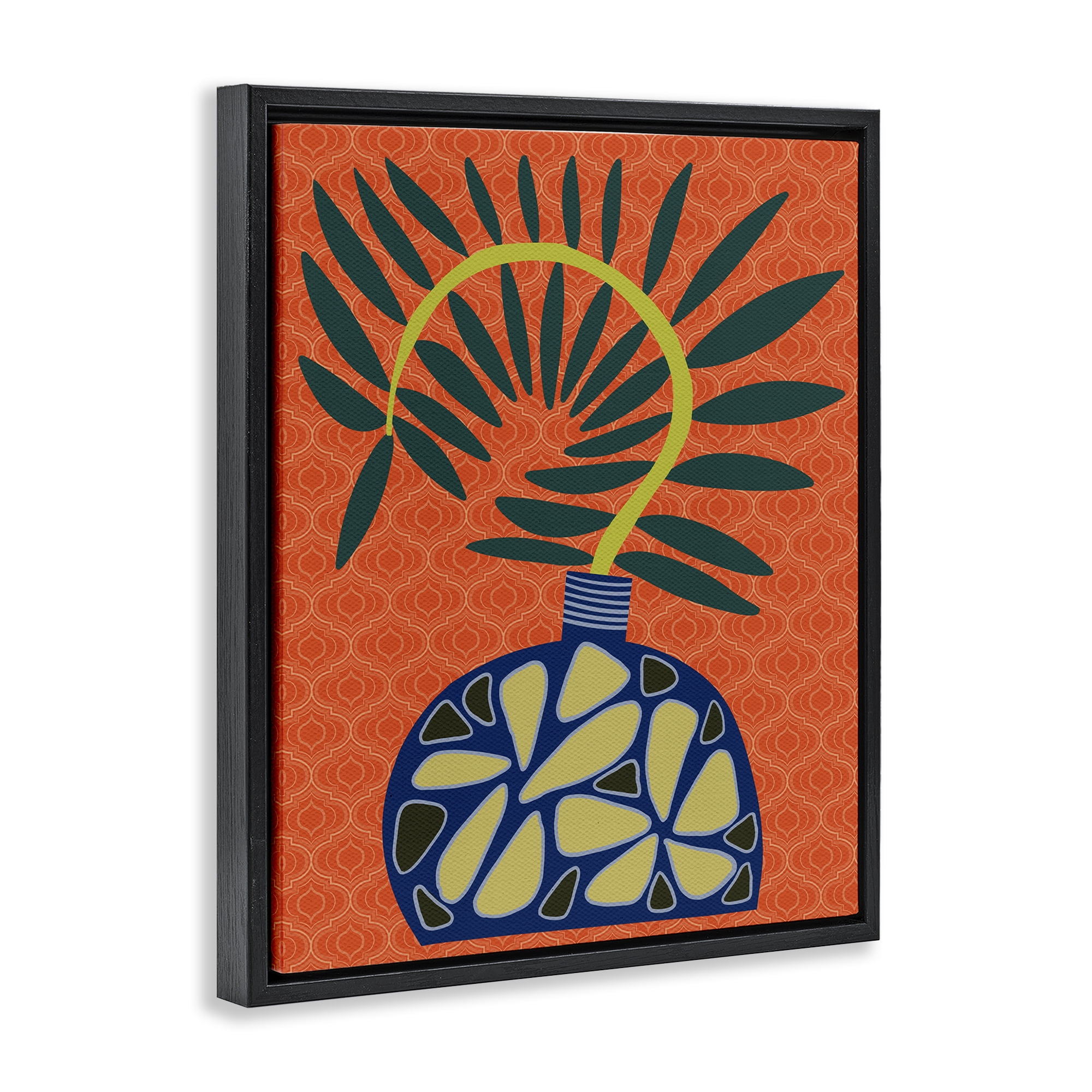 Stupell Industries Modern Vase on Orange Plants & Flowers Painting Black Floater Framed Canvas Art Print Wall Art, 25 x 31