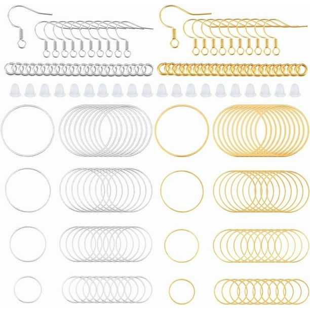 Juego de 20 pares de aros para abalorios, kits para hacer aretes, anillos de salto abiertos, anillos de unión, conectores circulares para aretes
