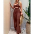 thumbnail image 4 of ChicMe Jumpsuits for Women Spaghetti Strap Sleeveless Cut-Out Waist Backless Tie-Back Ruched Wide Leg Vacation Summer Womens Rompers Brown-M, 4 of 9