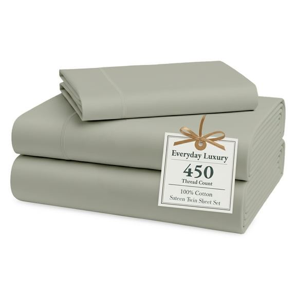 Casa Platino Cotton Twin Sheet Set – 450 Thread Count Long Staple 100% Cotton Sheets, 15” Deep Pocket Fully Elasticized Fitted Sheet, Luxury Hotel Bedding – Moonstruck