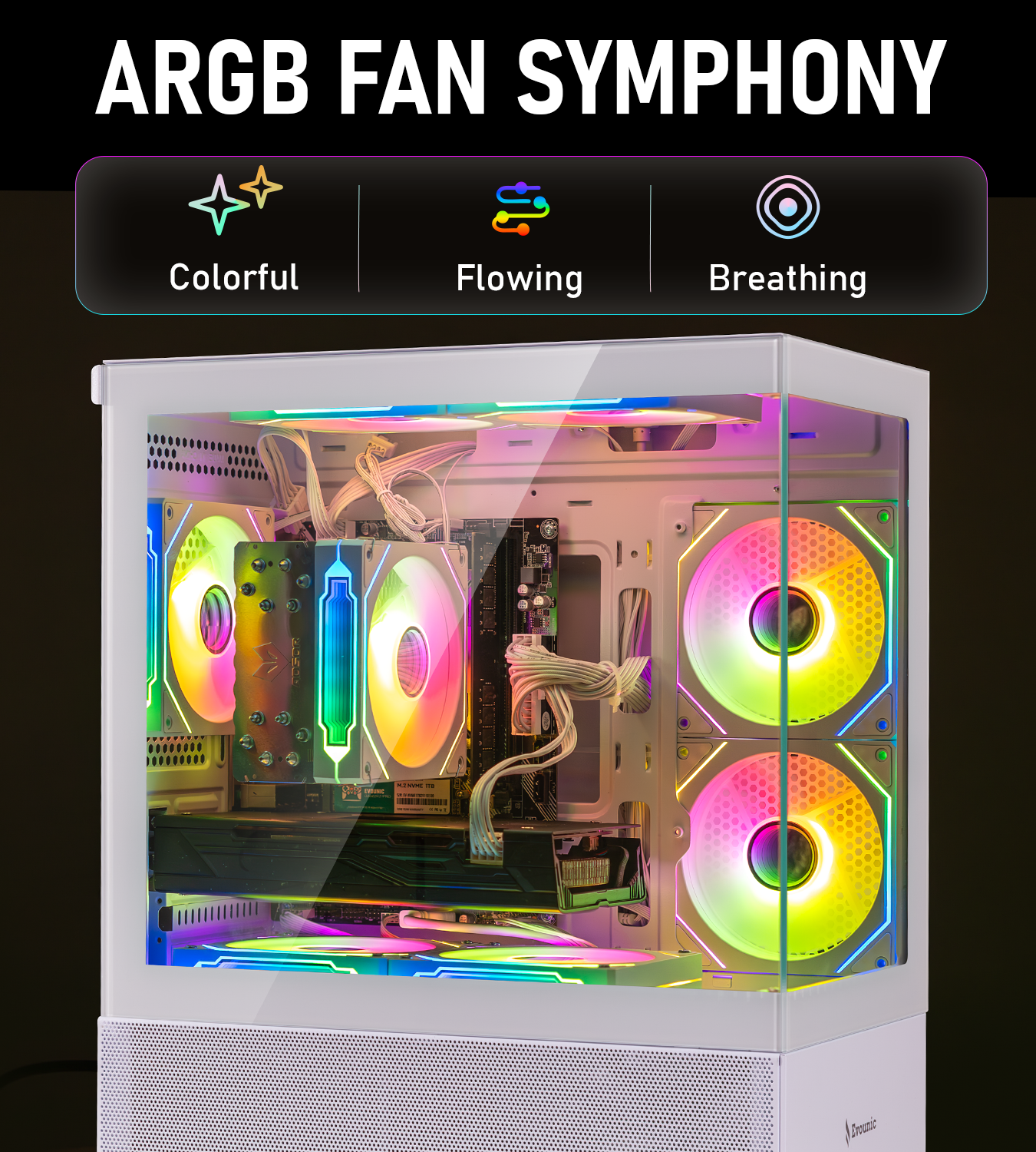 EVOUNIC ARGB Gaming PC Computer Desktop i7-8700K RTX 3060 12GB GDDR6 512GB SSD+1TB HDD 16GB RAM WiFi6 BT 5.4 Win11 W/ RGB Keyboard & Mouse