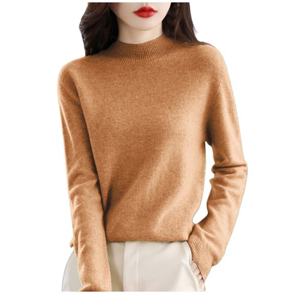 DuoJiaJ Women's Long Sleeve Turtle Neck Tops Fall Winter Basic Double Lined Layering Lightweight Slim Fitted Shirts Gold L