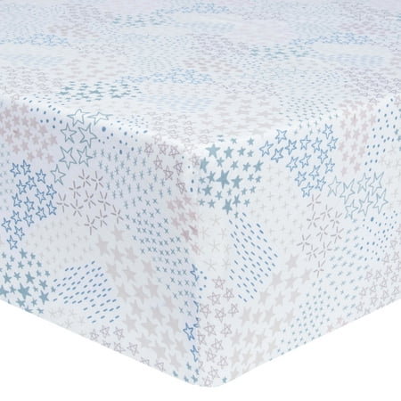 UPC: 0846216062155 | Trend Lab 100% Cotton Starry Night Fitted Crib Sheet. Gray White and Blue Star Pattern Sheet Fits Standard Size Crib Mattress.