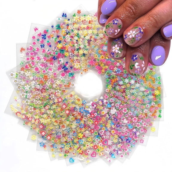 ACDANC 30 Sheets Flower Nail Art Stickers, 3D Self Adhesive Daisy Floral Heart Butterfly Nail Decals Design Supplies Decorations Accessories for Women and Girls