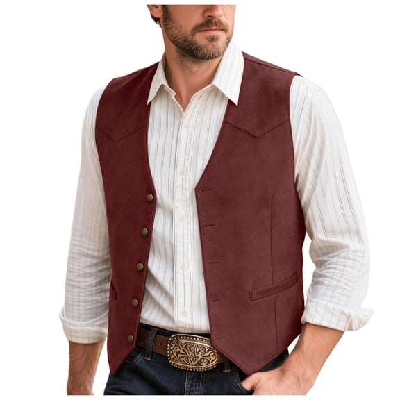 TOWED22 Men's Cowboy Suede Leather Vest Western Vest Cowhide Suede Waistcoat Men Vests(Wine,S)