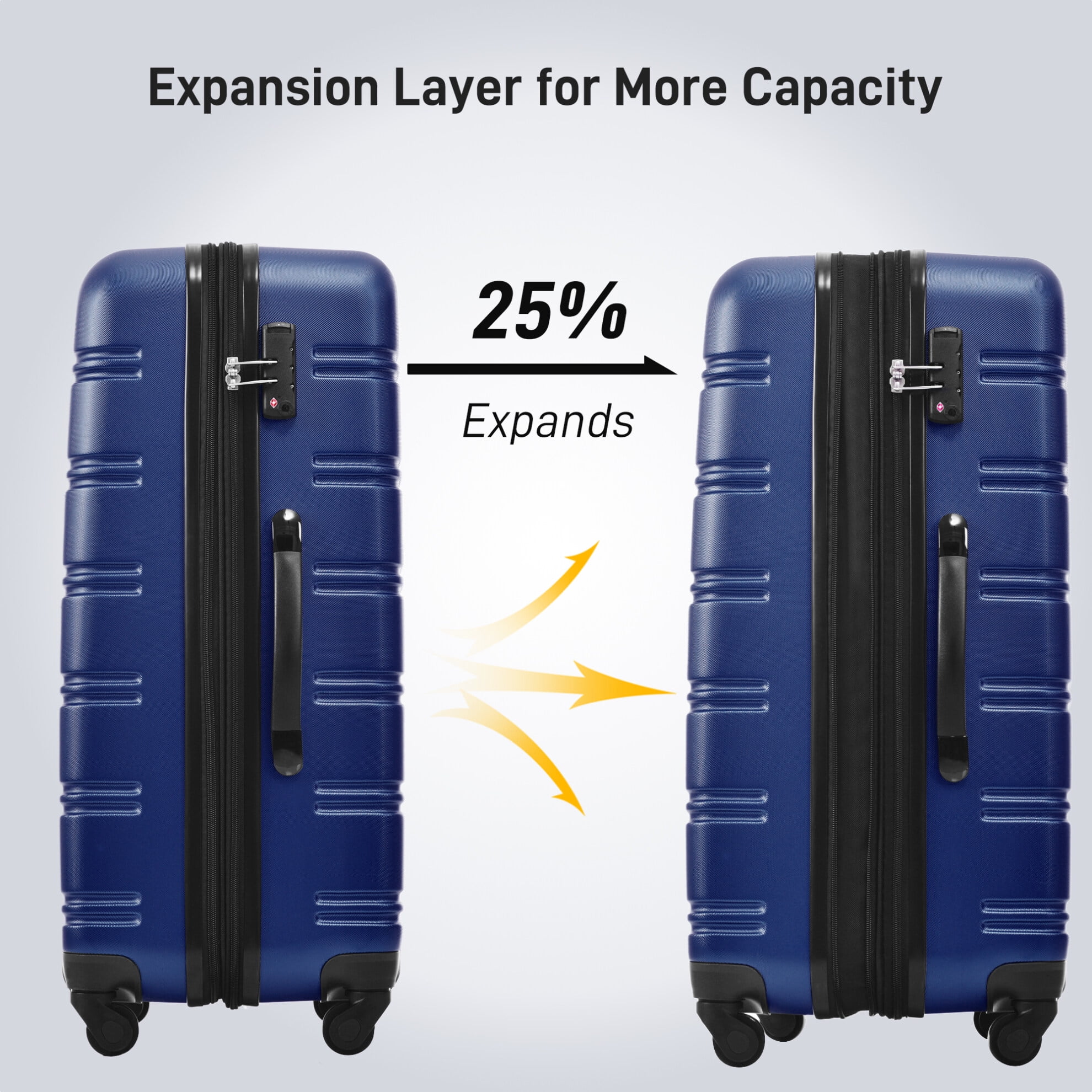 3-Piece Expandable ABS Hardshell Luggage Set with TSA Lock & 360° Spinner Wheels – 20/24/28" Dark Blue Suitcases for Travel