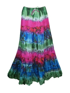 Mogul Women Blue Green Tie Dye Cotton Skirt Bohemian Boho Chic Gypsy Ethnic Long Skirts