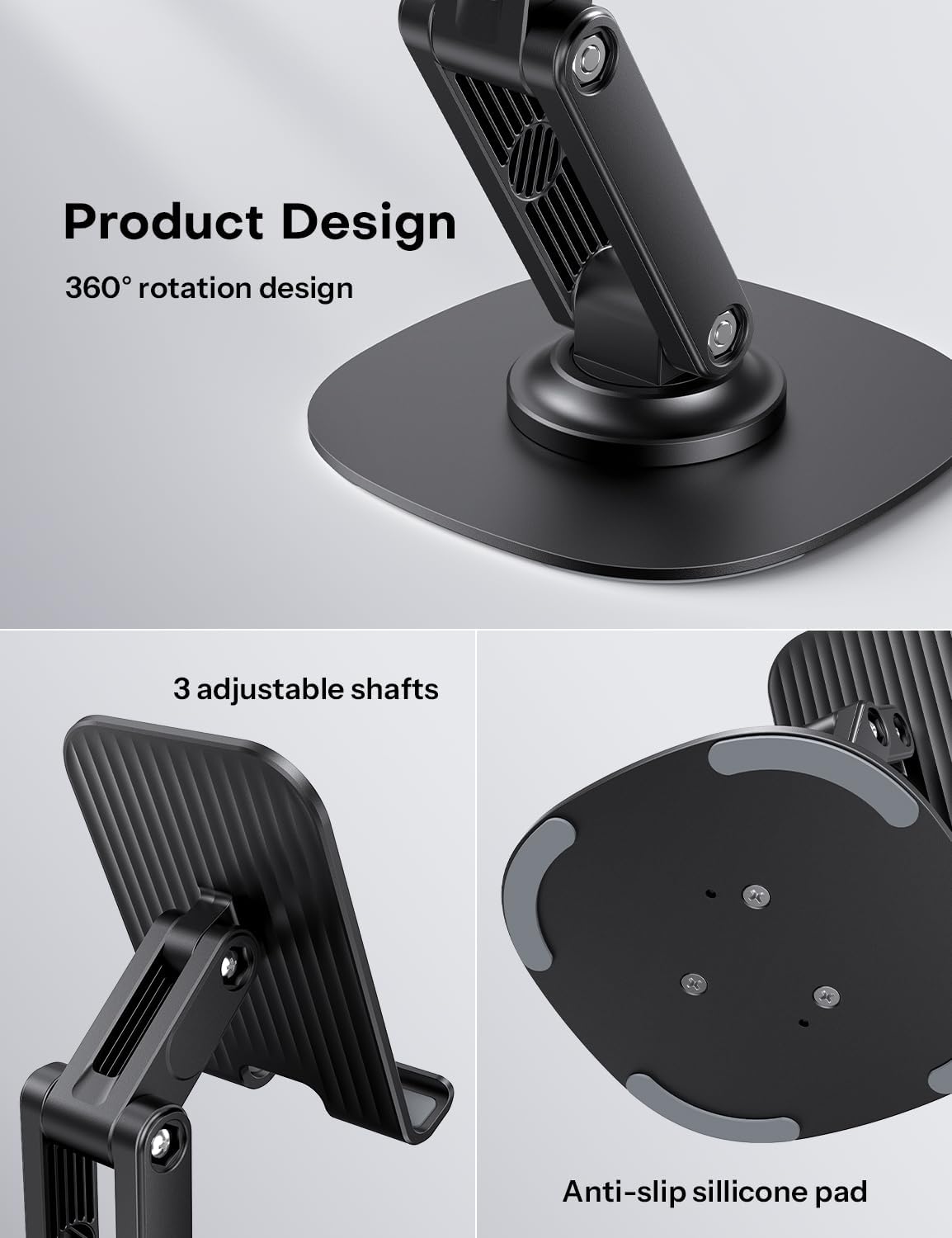 Cell Phone Stand for Desk, 2 Pack Adjustable Foldable Phone Holder, 360 Swivel Mobile Stand Fit for iPhone 17 16 15 14 13 Pro Max and All Smart Phones, Black & White